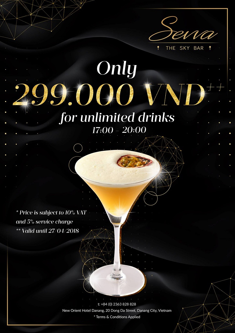 Unlimited drink at Sevva Sky Lounge 