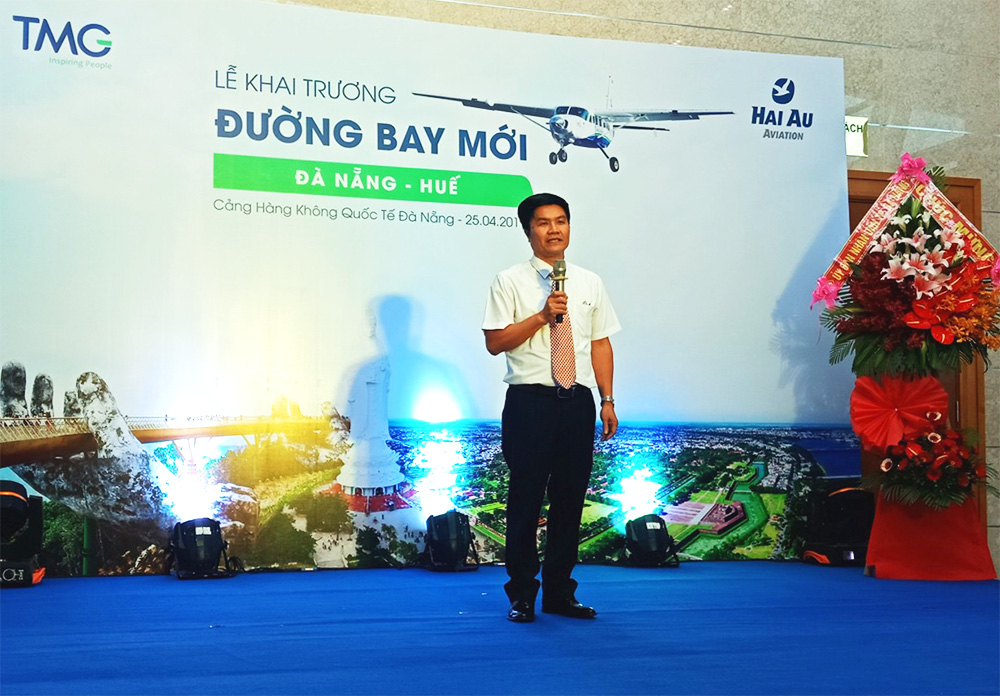 Ông Ngô Quang Vinh - Giám đốc Sở Du Lịch phát biểu trong lễ khai trương đường bay mới Đà Nẵng - Huế