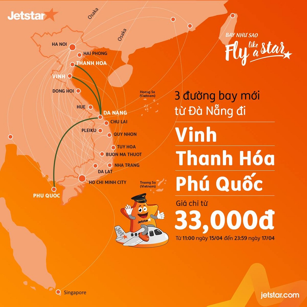 Jetstar mở thêm 3 đường bay kết nối Đà Nẵng với Vinh, Thanh Hóa, Phú Quốc