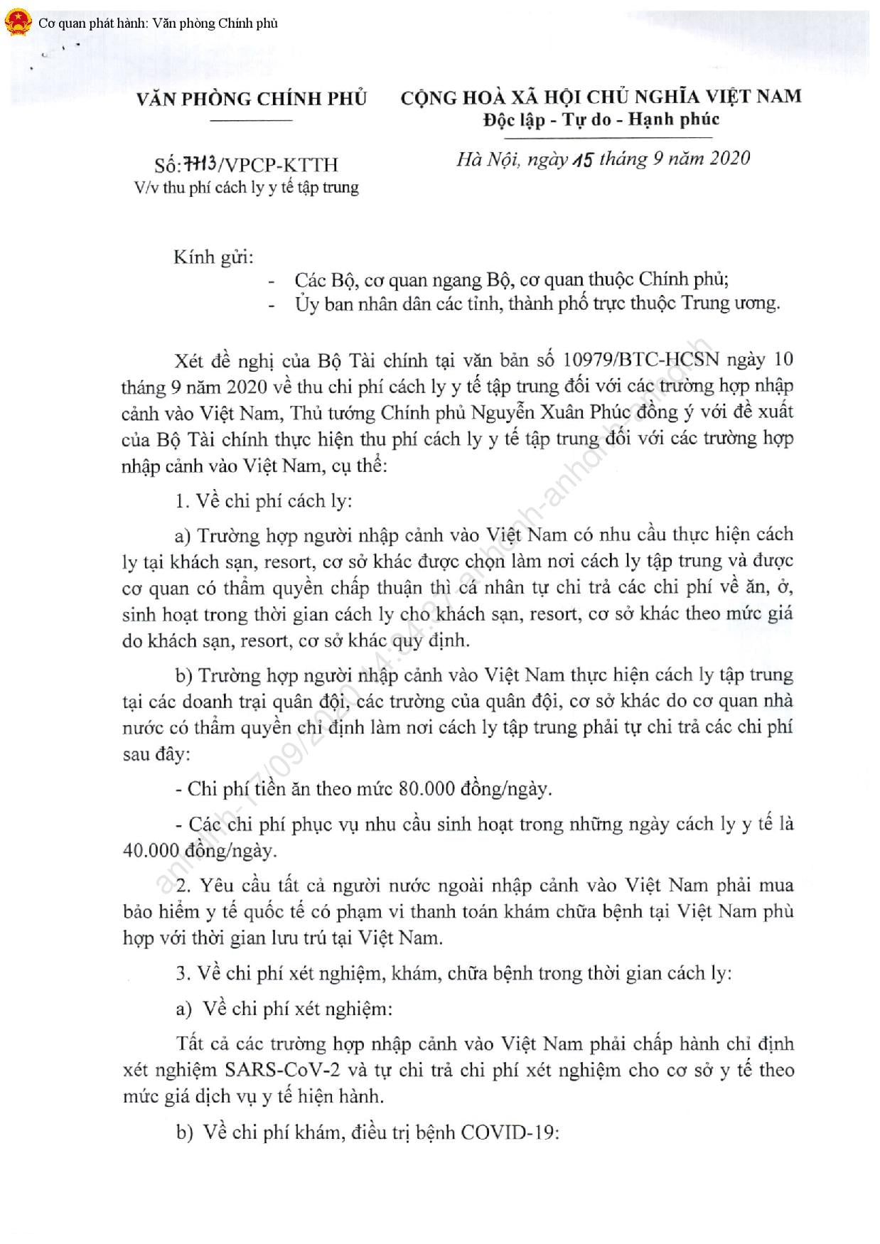 Thuc Hien Thu Phi Cach Ly Y Te Tap Trung Doi Voi Cac Truong Hop Nhap Canh Vao Viet Nam