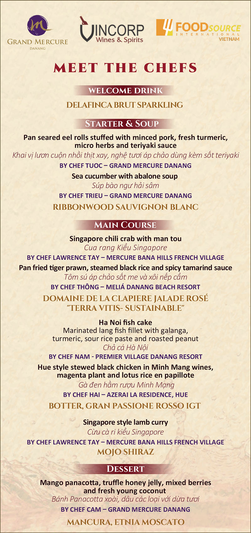 Chef Dinner Menu