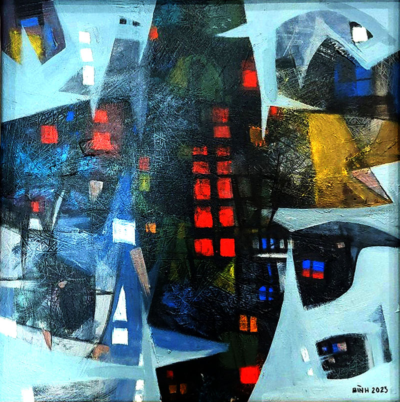 Phố đêm Acrylic 80 X80 Cm 2023 Tác Giả Phan Thanh Bình