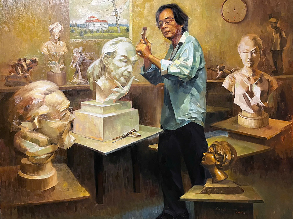 Tác giả: Hà châu - Tác phẩm: Căn nhà xưa, chất liệu: Sơn dầu, kích thước:120 x 140 (cm), năm sáng tác: 2025 Tác giả: Hà châu - Tác phẩm: Căn nhà xưa, chất liệu: Sơn dầu, kích thước:120 x 140 (cm), năm sáng tác: 2025