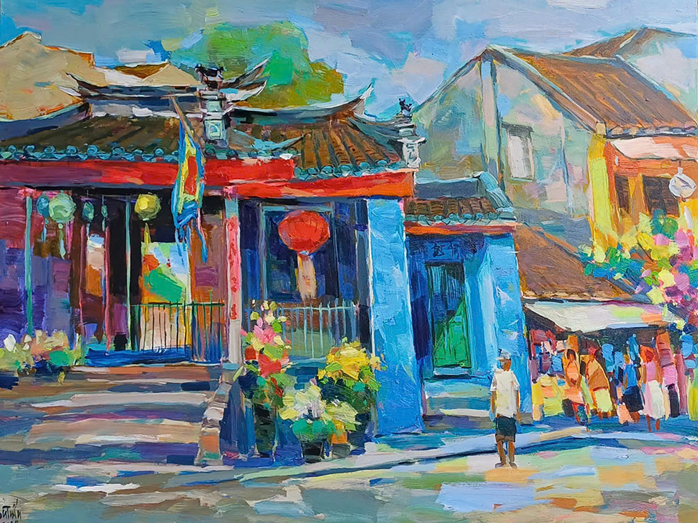 Tác giả: Đỗ Như Tuấn - Tác phẩm: Hội An 2, chất liệu:Acrylic trên vải, kích thước: 80 x 100 (cm), năm sáng tác: 2024