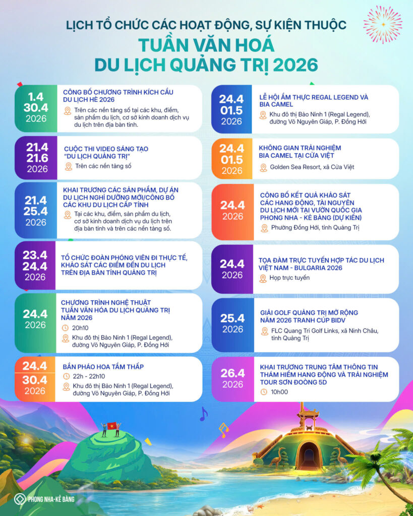 ĐẨY MẠNH LIÊN KẾT, QUẢNG BÁ DU LỊCH, MỜI GỌI DU KHÁCH ĐẾN VỚI TUẦN VĂN HÓA DU LỊCH QUẢNG TRỊ 2026