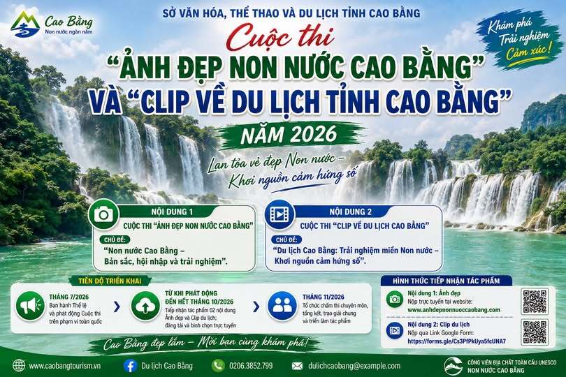 PHÁT ĐỘNG CUỘC THI “ẢNH ĐẸP NON NƯỚC CAO BẰNG” VÀ “CLIP VỀ DU LỊCH TỈNH CAO BẰNG” NĂM 2026