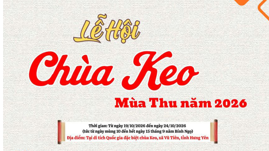 Hưng Yên tổ chức Lễ hội chùa Keo mùa Thu năm 2026